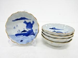 古伊万里　染付　山水なます皿5客揃